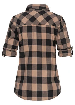 Urban Classics Damen Bluse Turn Up Hemd Karo Muster Schwarz Beige -Luftig Und Leicht 23030201 3