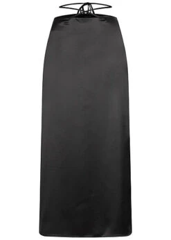 Aiki Damen Rock In Satin-Optik Mit Bindedetail Schwarz