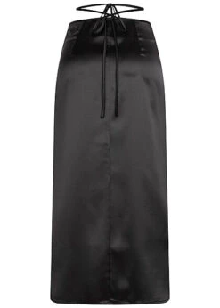 Aiki Damen Rock In Satin-Optik Mit Bindedetail Schwarz -Luftig Und Leicht 23030422 2