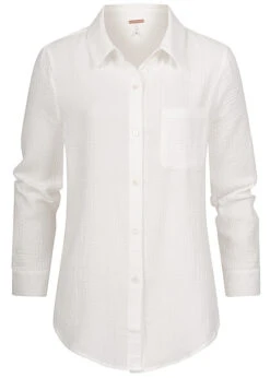 Aiki Damen Hemd Bluse Mit Brusttasche Strukturstoff Weiss