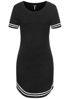 Aiki Damen T-Shirt-Kleid Mit Streifen In Kontrastfarbe Schwarz Weiss