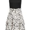Cloud5ive Damen 2-Tone Kleid Mit Stufen Und Bindegürtel Ornament Print Schwarz Weiss -Luftig Und Leicht 23036686