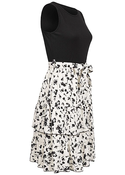 Cloud5ive Damen 2-Tone Kleid Mit Stufen Und Bindegürtel Ornament Print Schwarz Weiss 4 Cloud5ive Damen 2-Tone Kleid Mit Stufen Und Bindegürtel Ornament Print Schwarz Weiss – Bild 2
