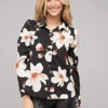 Cloud5ive Damen Langarm-Bluse Mit Knopfleiste U. Blumenprint Schwarz