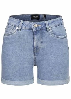 Vero Moda Damen NOOS Jeans Shorts Mit 5-Pockets Und Beinumschlag Hell Blau Denim