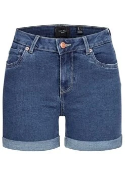 Vero Moda Damen NOOS Jeans Shorts Mit 5-Pockets Und Beinumschlag Medium Blau Denim
