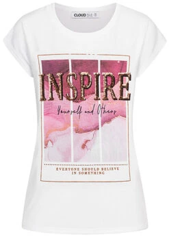 Cloud5ive Damen T-Shirt Mit Inspire Print Weiss Rosa