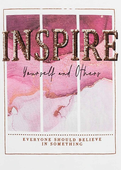 Cloud5ive Damen T-Shirt Mit Inspire Print Weiss Rosa 5 Cloud5ive Damen T-Shirt Mit Inspire Print Weiss Rosa – Bild 3