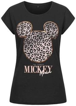 Cloud5ive Damen T-Shirt Mit Disney Mickey Mouse Leo Print Schwarz Gold