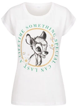 Cloud5ive Damen T-Shirt Mit Disney Bambi Print Und Gold Glitzer Details Weiss