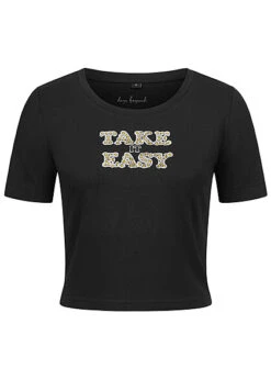 Days Beyond Damen Cropped T-Shirt Mit Take It Easy Print Schwarz