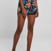 Urban Classics Damen Kurze Viskose Shorts All Over Print 2-Pockets Schwarz -Luftig Und Leicht 23050028