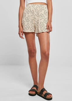 Urban Classics Ladies Viskose Shorts Mit All Over Print Softseagrass Beige