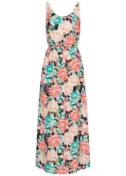 Cloud5ive Damen Viskose Maxi-Kleid M. Blumenprint Schwarz Multicolor