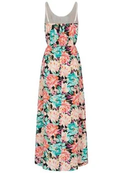 Cloud5ive Damen Viskose Maxi-Kleid M. Blumenprint Schwarz Multicolor -Luftig Und Leicht 23056012 2