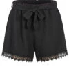 Cloud5ive Damen Musselin Shorts Mit Spitzendetails Und Bindegürtel Schwarz 2 Cloud5ive Damen Musselin Shorts Mit Spitzendetails Und Bindegürtel Schwarz -Luftig Und Leicht 23056017