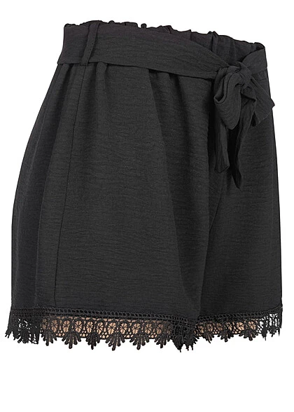 Cloud5ive Damen Musselin Shorts Mit Spitzendetails Und Bindegürtel Schwarz 4 Cloud5ive Damen Musselin Shorts Mit Spitzendetails Und Bindegürtel Schwarz – Bild 2