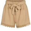 Cloud5ive Damen Musselin Shorts Mit Spitzendetails Und Bindegürtel Beige -Luftig Und Leicht 23056020