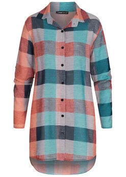 Cloud5ive Damen Turn-Up Vokuhila Flanell Karo Blusen Hemd Mit Knopfleiste Blau-rot -Luftig Und Leicht 23056025 3