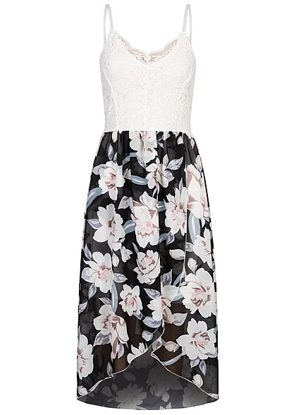 Cloud5ive Damen Vokuhila Kleid Mit Spitze Und Wickeloptik Flowerprint Schwarz 3 Cloud5ive Damen Vokuhila Kleid Mit Spitze Und Wickeloptik Flowerprint Schwarz