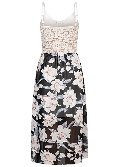 Cloud5ive Damen Vokuhila Kleid Mit Spitze Und Wickeloptik Flowerprint Schwarz 5 Cloud5ive Damen Vokuhila Kleid Mit Spitze Und Wickeloptik Flowerprint Schwarz – Bild 3
