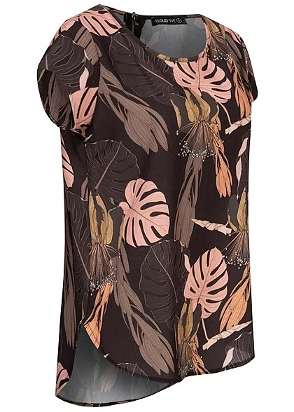 Cloud5ive Damen Struktur Blusen Shirt Mit Zipper Hinten Tropicalprint Schwarz Multic. 4 Cloud5ive Damen Struktur Blusen Shirt Mit Zipper Hinten Tropicalprint Schwarz Multic. – Bild 2