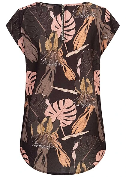 Cloud5ive Damen Struktur Blusen Shirt Mit Zipper Hinten Tropicalprint Schwarz Multic. 5 Cloud5ive Damen Struktur Blusen Shirt Mit Zipper Hinten Tropicalprint Schwarz Multic. – Bild 3