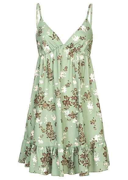 Cloud5ive Damen Struktur Träger Kleid Mit Floralem Print Hell Grün 4 Cloud5ive Damen Struktur Träger Kleid Mit Floralem Print Hell Grün – Bild 2