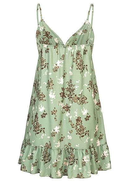 Cloud5ive Damen Struktur Träger Kleid Mit Floralem Print Hell Grün 5 Cloud5ive Damen Struktur Träger Kleid Mit Floralem Print Hell Grün – Bild 3