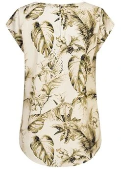 Cloud5ive Damen Struktur Blusen Shirt Mit Zipper Hinten Palmen Print Off Weiss -Luftig Und Leicht 23066114 2