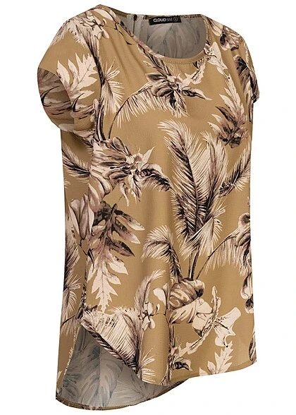 Cloud5ive Damen Struktur Blusen Shirt Mit Zipper Hinten Palmen Print Camel Braun 4 Cloud5ive Damen Struktur Blusen Shirt Mit Zipper Hinten Palmen Print Camel Braun – Bild 2