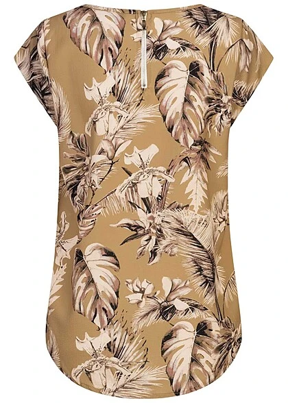 Cloud5ive Damen Struktur Blusen Shirt Mit Zipper Hinten Palmen Print Camel Braun 5 Cloud5ive Damen Struktur Blusen Shirt Mit Zipper Hinten Palmen Print Camel Braun – Bild 3