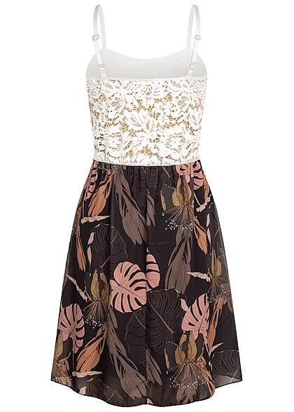 Cloud5ive Damen Spitzenkleid Mit Floral Print Mit Verst. Trägern Weiss Schwarz Rose 5 Cloud5ive Damen Spitzenkleid Mit Floral Print Mit Verst. Trägern Weiss Schwarz Rose – Bild 3