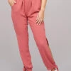 Cloud5ive Damen Musselin Hose Mit Seitlichen Schlitzen Und Bindedetails Rose Braun