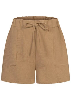 Cloud5ive Damen Musselin Shorts M. Aufgesetzten Taschen Camel Braun