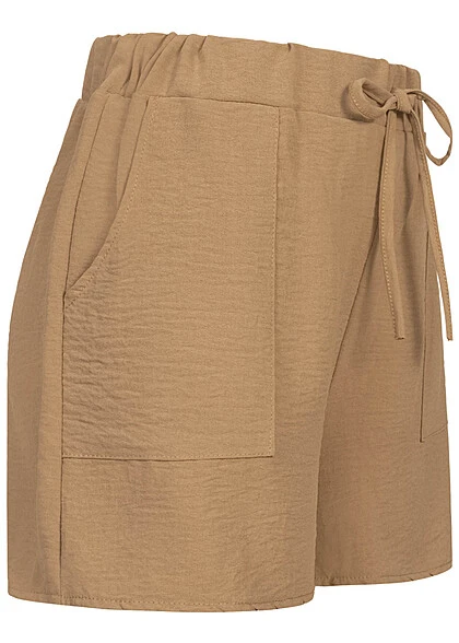 Cloud5ive Damen Musselin Shorts M. Aufgesetzten Taschen Camel Braun 4 Cloud5ive Damen Musselin Shorts M. Aufgesetzten Taschen Camel Braun – Bild 2