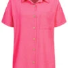 Cloud5ive Damen Musselin Kurzarm Hemd Mit Knopfleiste Und Brusttasche Pink -Luftig Und Leicht 23076027