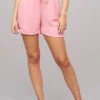Cloud5ive Damen Musselin Short Mit Umschlag Und 2-Pockets Bindedetail Alt Rosa -Luftig Und Leicht 23076050
