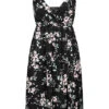 Cloud5ive Damen Träger Kleid Mit Seitlich. Schlitz Und Blumen Print Schwarz -Luftig Und Leicht 23076052