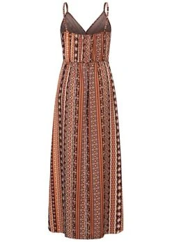 Cloud5ive Damen Maxi Kleid Mit Häkelbordüre Und Barock Print Rose Braun -Luftig Und Leicht 23076053 2