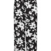 Cloud5ive Damen Sommerhose Mit Seitlich. Schlitzen Und Floral Print Schwarz Weiss 1 Cloud5ive Damen Sommerhose Mit Seitlich. Schlitzen Und Floral Print Schwarz Weiss -Luftig Und Leicht 23076055