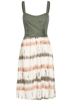 Cloud5ive Damen Trägerkleid Im 2-Tone Design Mit TIE DYE Print Grün Multicolor